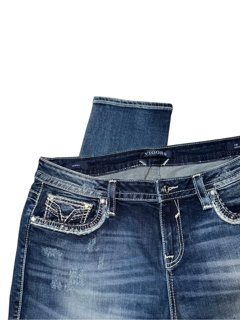 Vigoss Women’s Distressed Mid Blue Bootcut Jeans